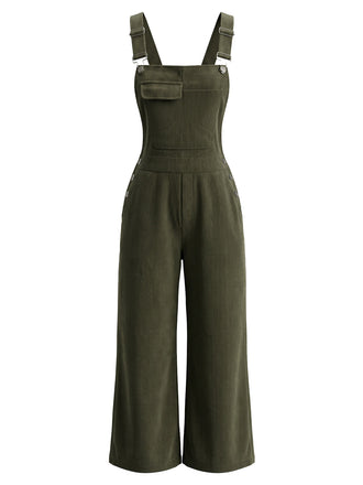 30er Cord-Latzjumpsuit mit Taschen und weitem Bein