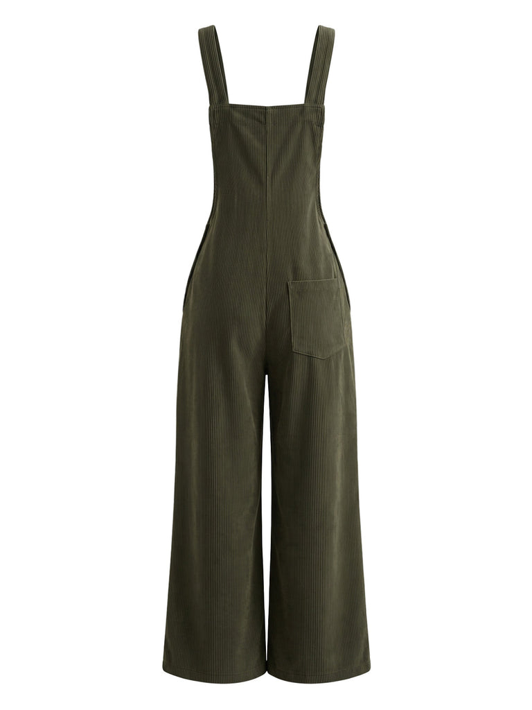30er Cord-Latzjumpsuit mit Taschen und weitem Bein