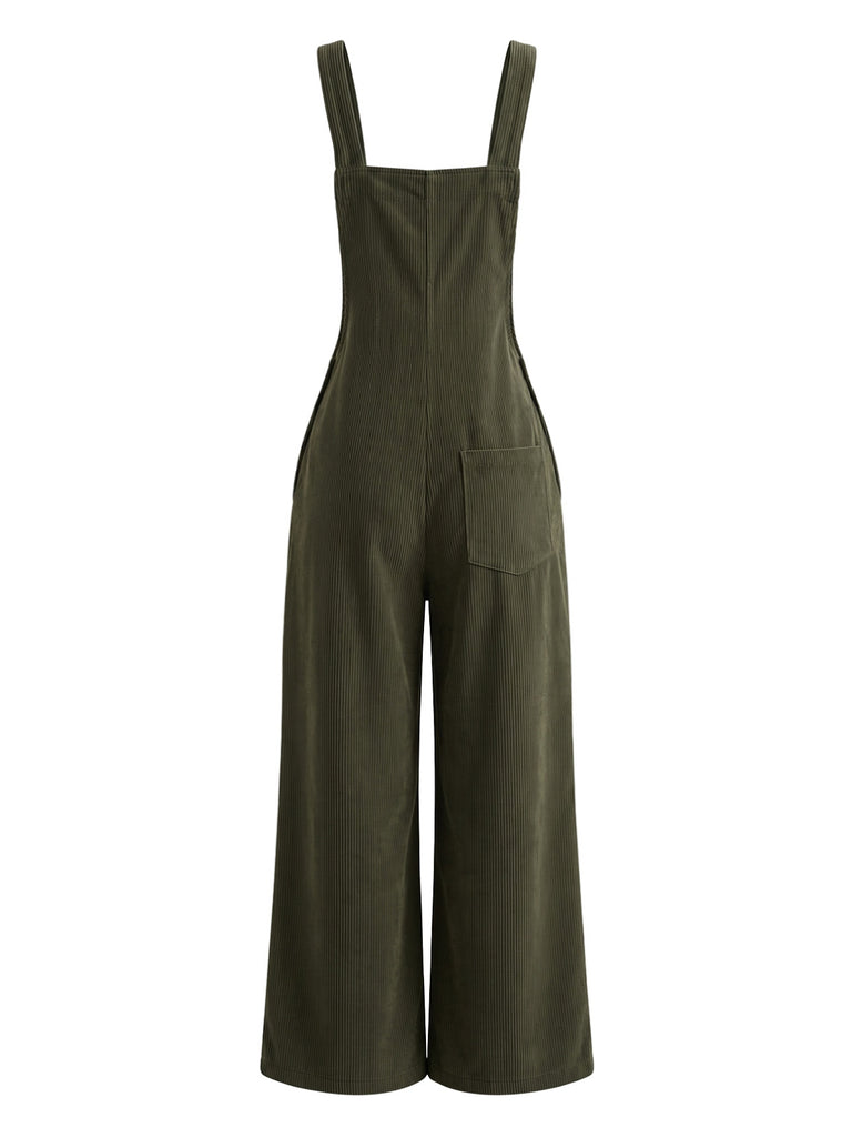 30er Cord-Latzjumpsuit mit Taschen und weitem Bein