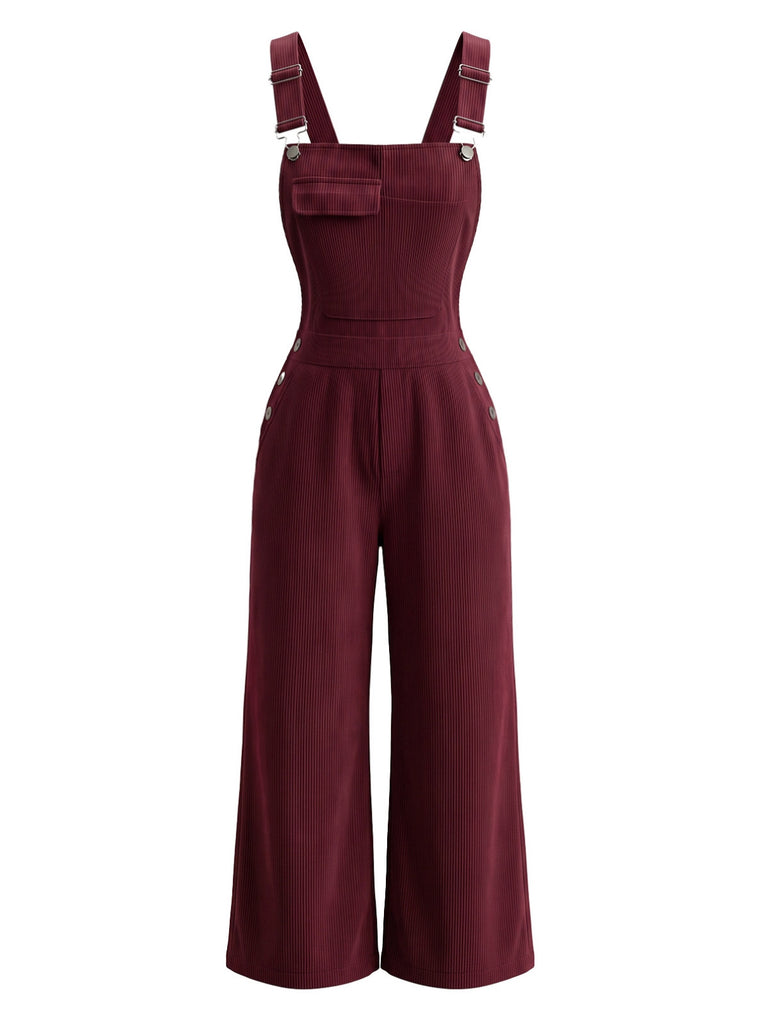 30er Cord-Latzjumpsuit mit Taschen und weitem Bein