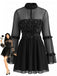 Schwarzes 70er Gothic-Minikleid aus transparentem Mesh mit 3D-Rosen und Rüschen