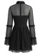 Schwarzes 70er Gothic-Minikleid aus transparentem Mesh mit 3D-Rosen und Rüschen