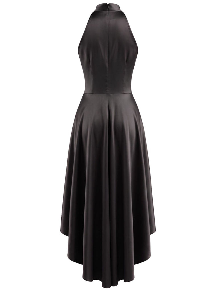 50er Satin-Kleid mit Taillenschleife und High-Low-Saum