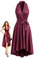 50er Satin-Kleid mit Taillenschleife und High-Low-Saum