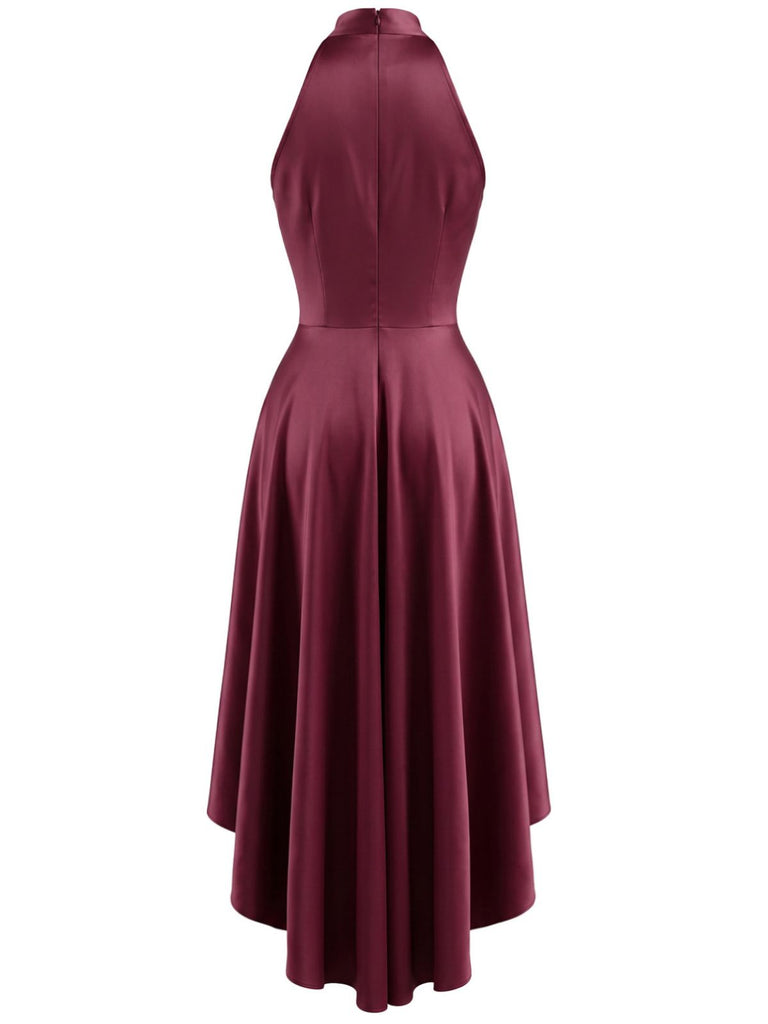 50er Satin-Kleid mit Taillenschleife und High-Low-Saum