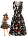 Schwarzes 40er Halloween Kleid mit Geist- und Kürbis-Print