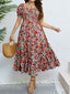 [Übergröße] 40er Rüschenkleid mit Blumen-Print und eckigem Ausschnitt