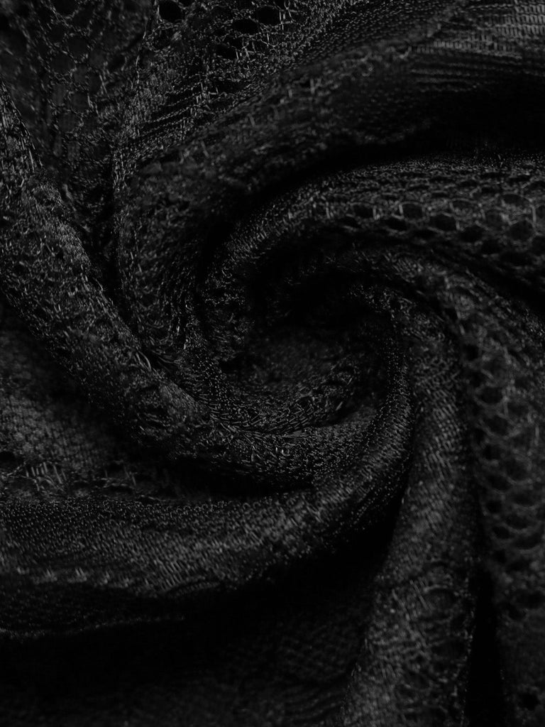 Schwarzes 50er Carmenkleid mit floraler Spitze