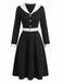 Schwarzes & Weißes 50er Kleid mit Revers und V-Ausschnitt