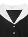 Schwarzes & Weißes 50er Kleid mit Revers und V-Ausschnitt