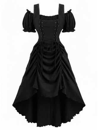 80er viktorianisches Gothic-Kleid mit Schnürung
