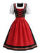 Rotes 50er Oktoberfest-Dirndl-Set mit Blumenstickerei und Schürze