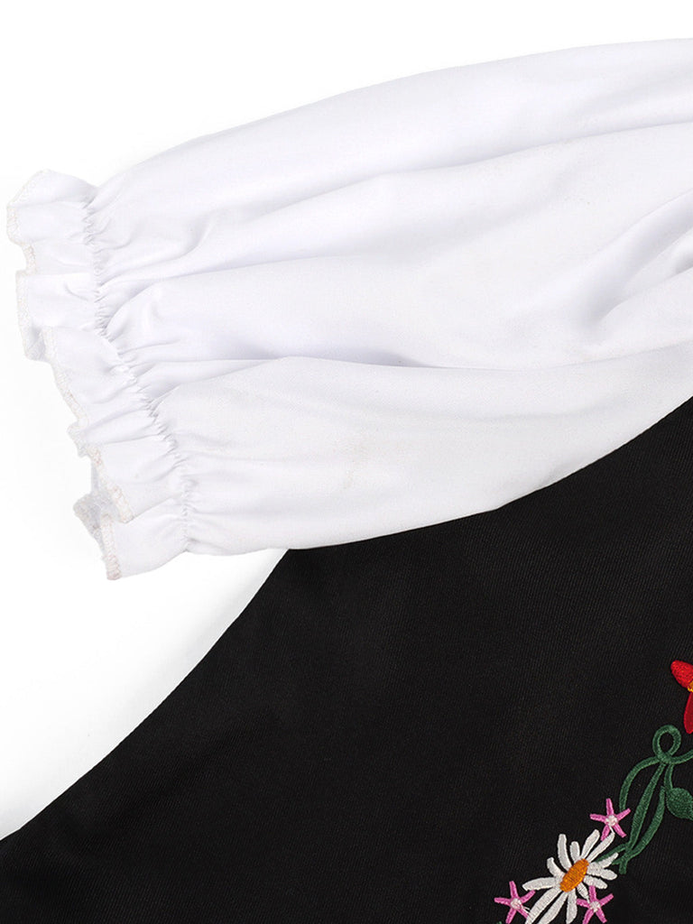 Rotes 50er Oktoberfest-Dirndl-Set mit Blumenstickerei und Schürze