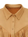 Khakifarbene 70er Wildleder-Westernjacke mit Fransen und Revers