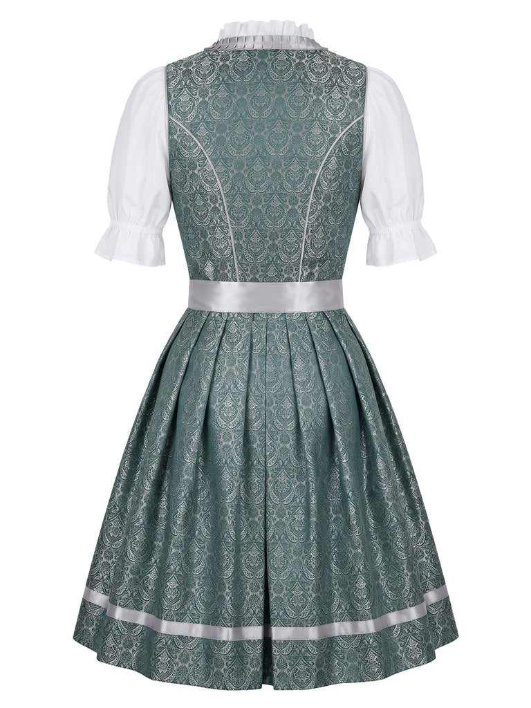 Graugrünes 50er Kleid, Top & Schürze 3PCS Set