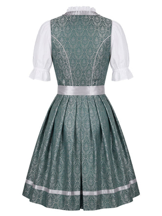 Graugrünes 50er Kleid, Top & Schürze 3PCS Set