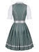 Graugrünes 50er Kleid, Top & Schürze 3PCS Set