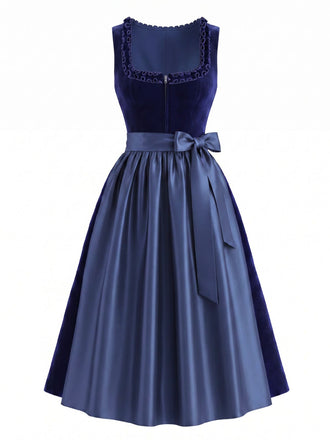Marineblaues 50er Samtkleid & Schürze Set