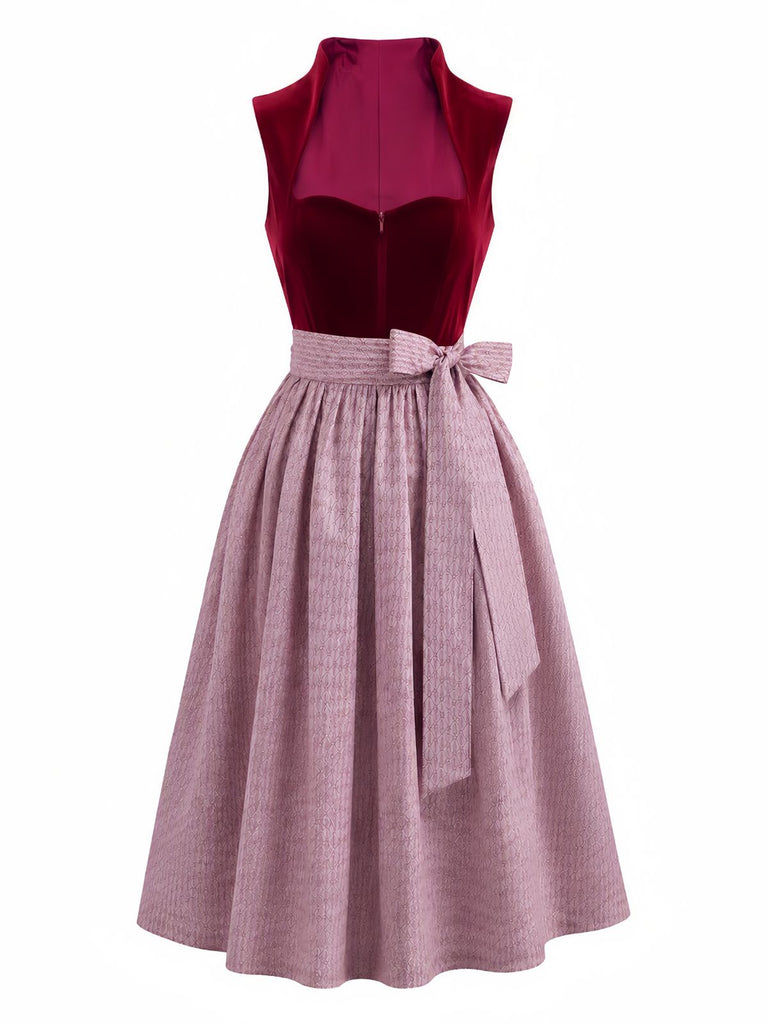 Burgunderrotes 50er Kleid mit Herzausschnitt und Samt