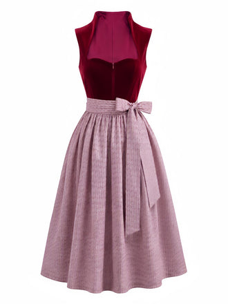 Burgunderrotes 50er Kleid mit Herzausschnitt und Samt