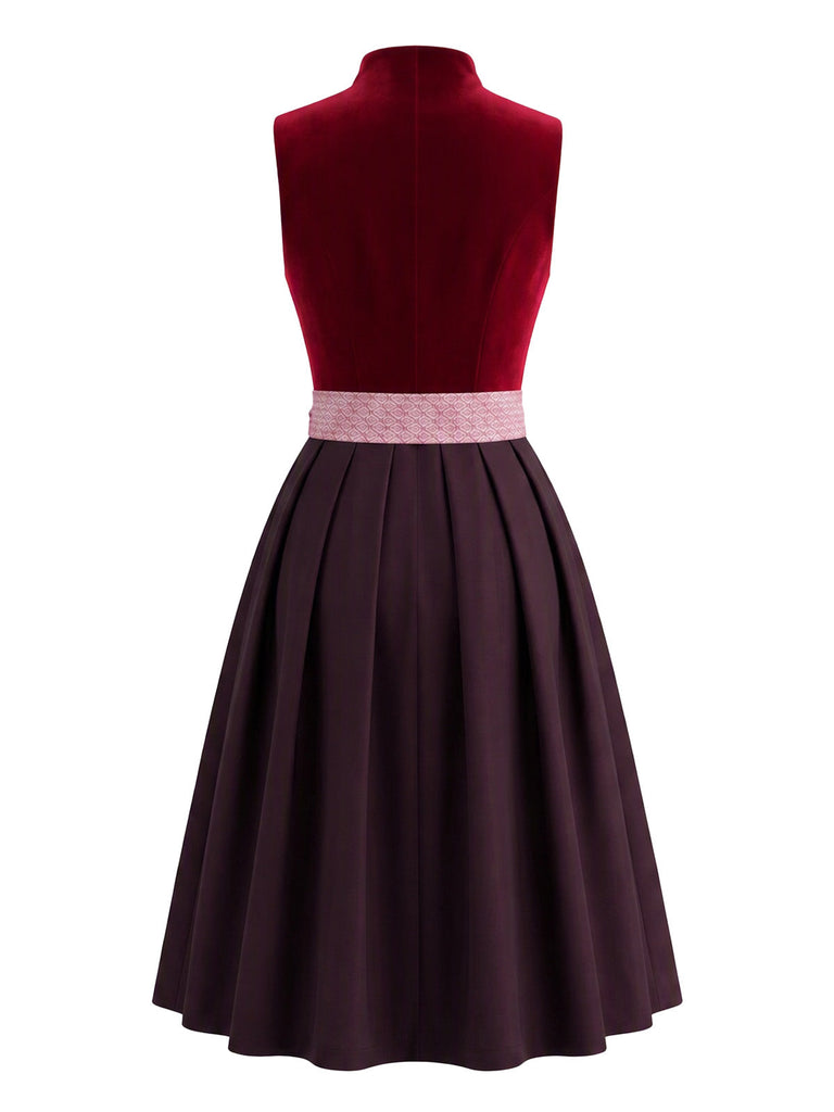 Burgunderrotes 50er Kleid mit Herzausschnitt und Samt