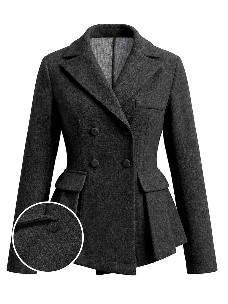 Dunkelgraue 50er taillierte Doppelreiherjacke mit Revers und Schößchen