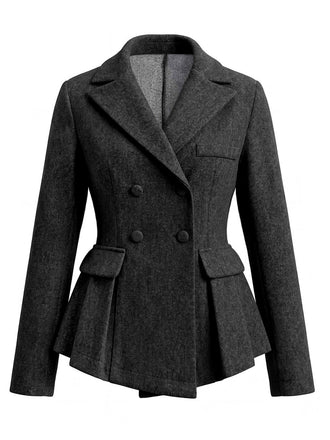Dunkelgraue 50er taillierte Doppelreiherjacke mit Revers und Schößchen