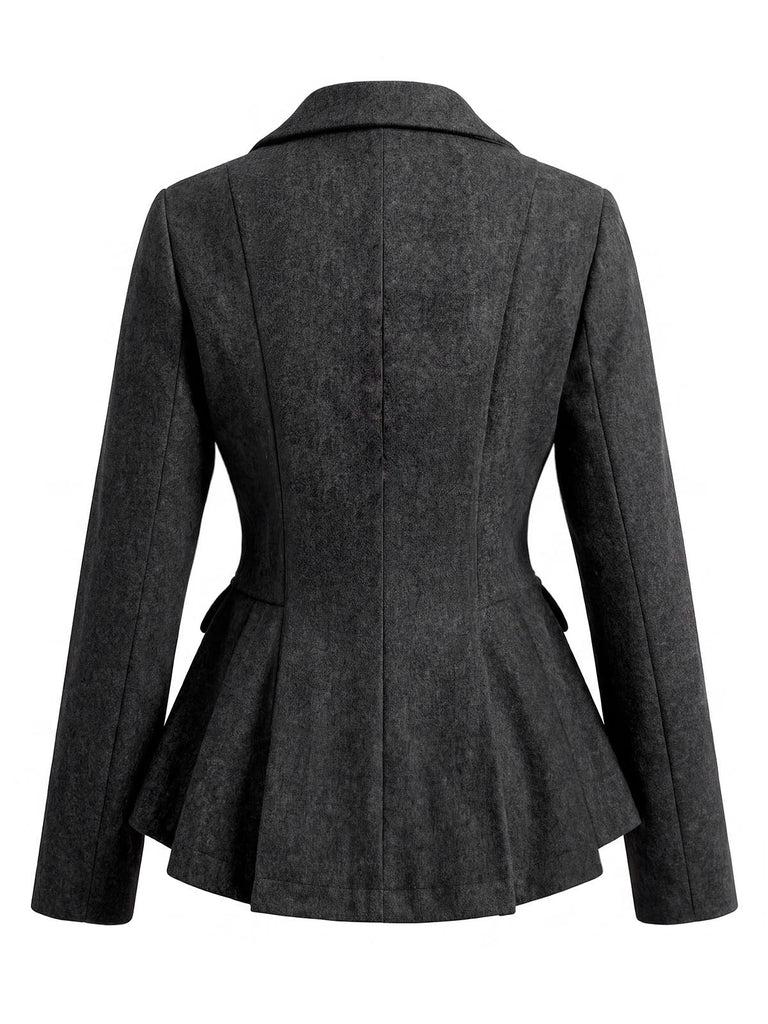 Dunkelgraue 50er taillierte Doppelreiherjacke mit Revers und Schößchen