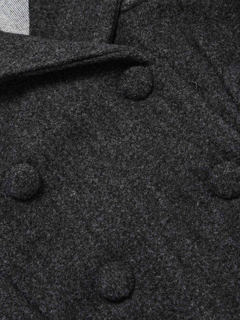 Dunkelgraue 50er taillierte Doppelreiherjacke mit Revers und Schößchen