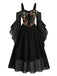 [Übergröße] 80er Cold-Shoulder Netzkleid mit Blumen und Glockenärmel