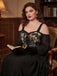 [Übergröße] 80er Cold-Shoulder Netzkleid mit Blumen und Glockenärmel