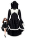 Schwarzes 80er Halloween Kleid mit Schleife und Spitze