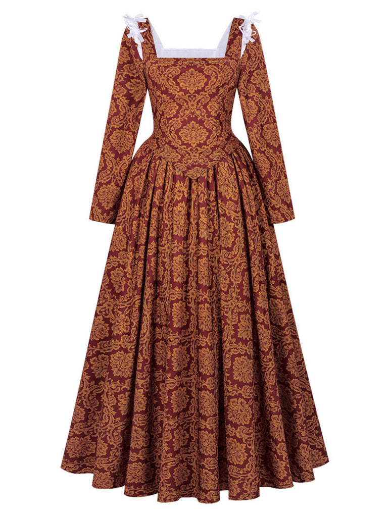 70er Renaissance-Königinnenkleid mit eckigem Ausschnitt und Schnürung