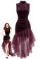 30er Samt-Maxikleid mit asymmetrischem Tüll und Raffung