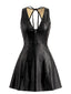 60er Lederkleid mit V-Ausschnitt und Cut-out-Rücken