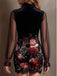 60er Minikleid mit Rosen-Print und transparenten Ballonärmeln