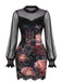 60er Minikleid mit Rosen-Print und transparenten Ballonärmeln
