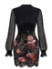 60er Minikleid mit Rosen-Print und transparenten Ballonärmeln
