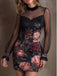 60er Minikleid mit Rosen-Print und transparenten Ballonärmeln