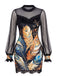 60er Minikleid mit Rosen-Print und transparenten Ballonärmeln