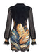 60er Minikleid mit Rosen-Print und transparenten Ballonärmeln