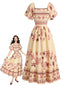70er Boho-Blumenkleid mit eckigem Ausschnitt und Flatterärmeln