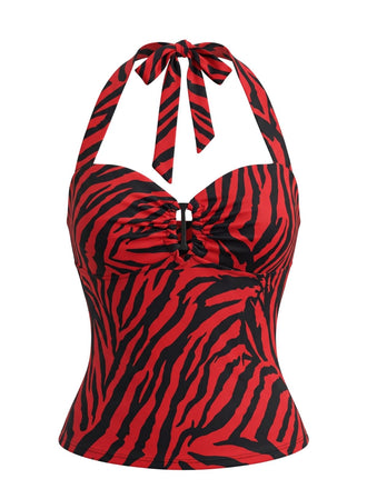 70er Obsession-Nikki-Cosplay-Neckholder-Top mit Zebra-Print