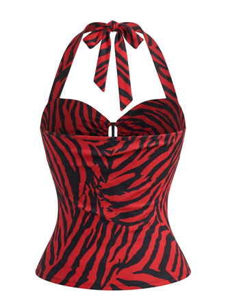 70er Obsession-Nikki-Cosplay-Neckholder-Top mit Zebra-Print