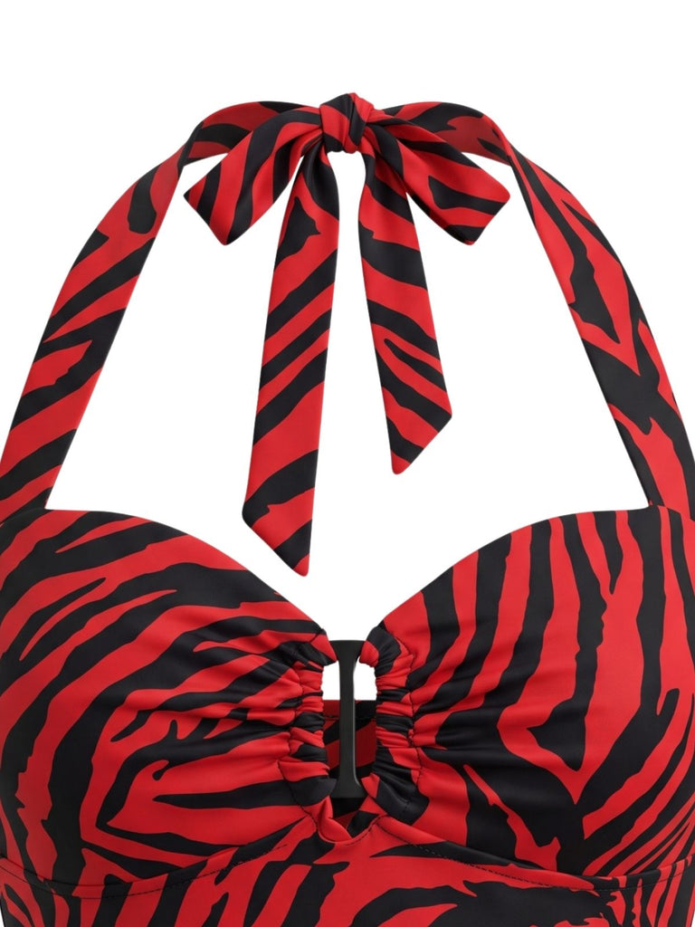 70er Obsession-Nikki-Cosplay-Neckholder-Top mit Zebra-Print