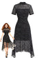 Schwarzes 40er Gothic Kleid mit Spinnennetz und Mesh-Patchwork