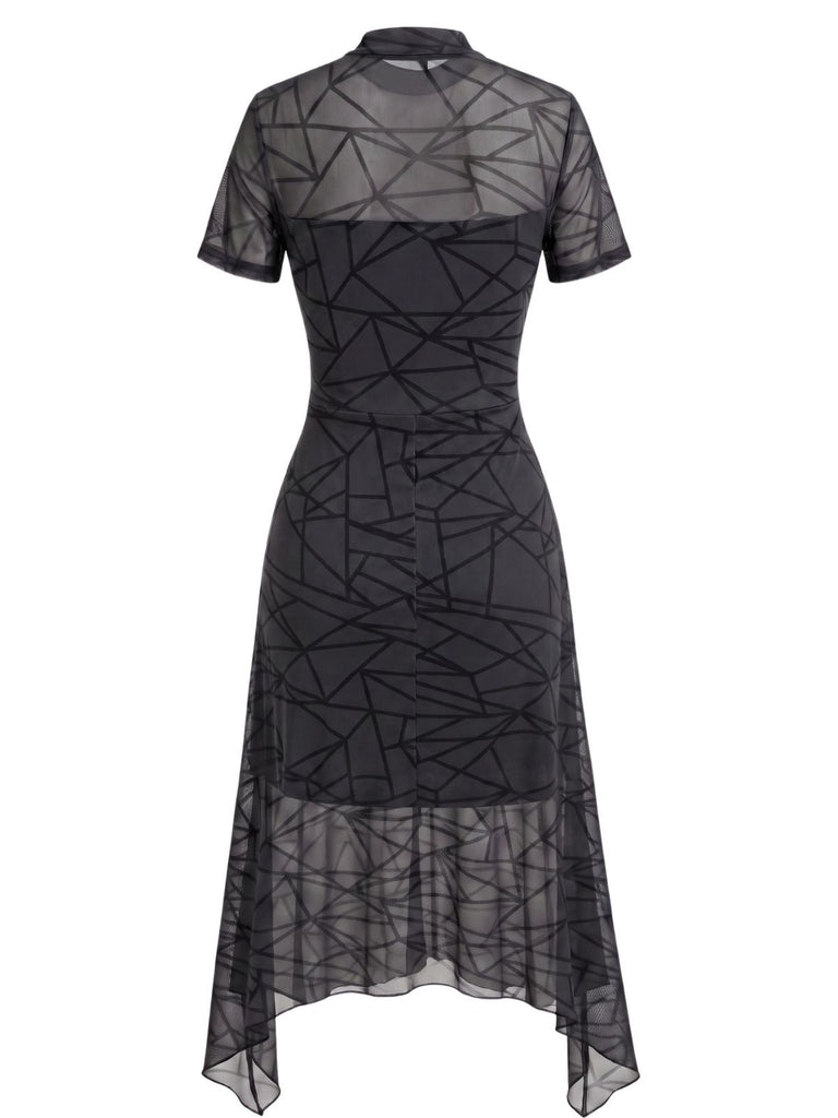 Schwarzes 40er Gothic Kleid mit Spinnennetz und Mesh-Patchwork