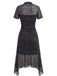 Schwarzes 40er Gothic Kleid mit Spinnennetz und Mesh-Patchwork