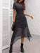 Schwarzes 40er Gothic Kleid mit Spinnennetz und Mesh-Patchwork