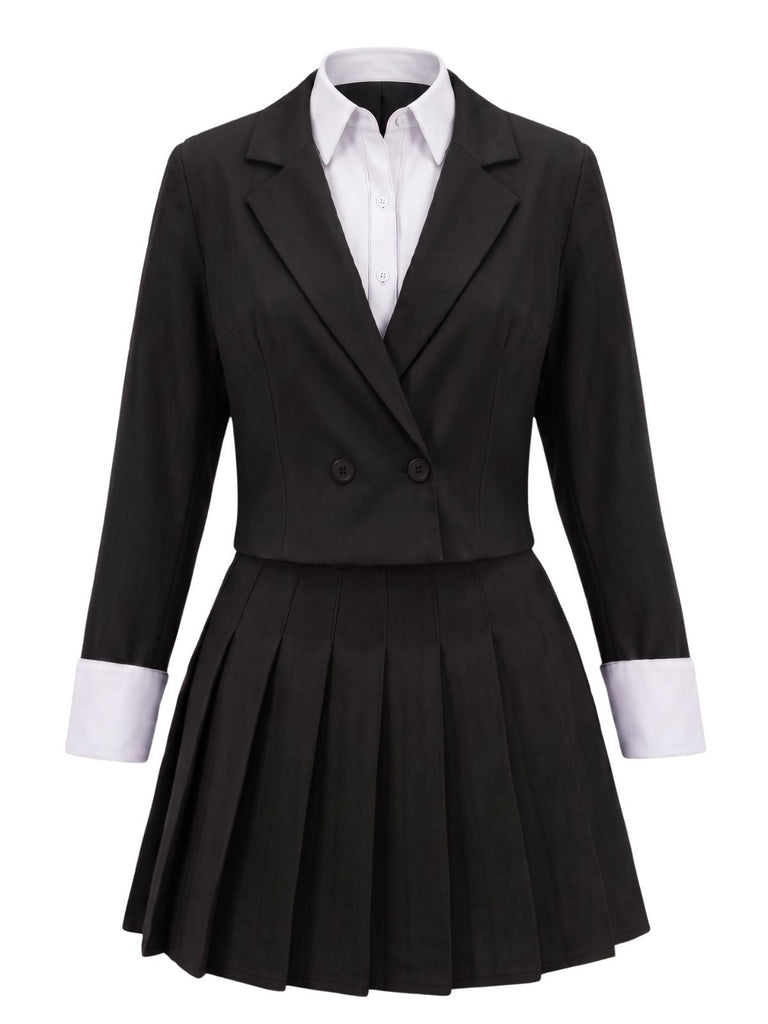 Rotes 60er Blazer- & Plisseerock-Set mit Kontrastkragen